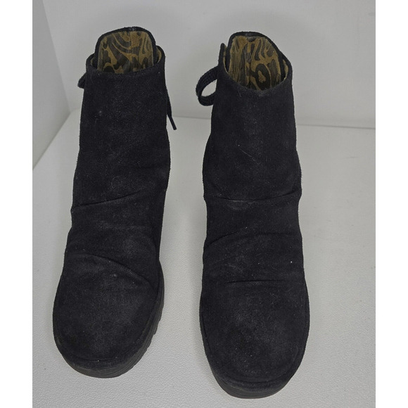 Fly London Yama Suede Lace Up Wedge Ankle Boots Black Women EU 39 US 8-8.5 - Picture 2 of 11